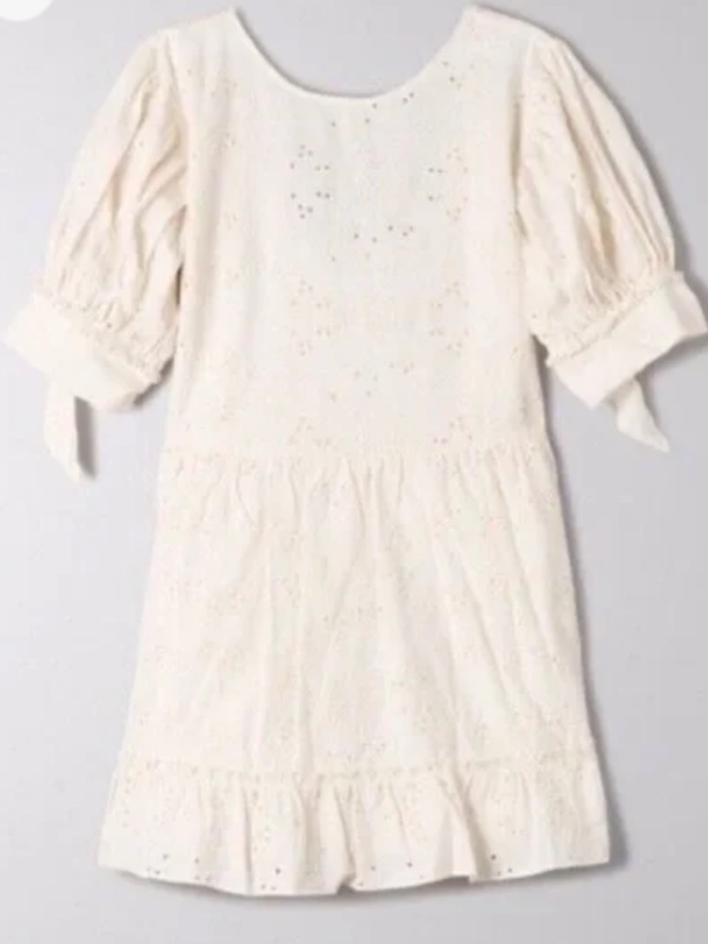 Aritzia Sunday Best Ivory Eyelet Puff-Sleeve Mini Dress Size Medium